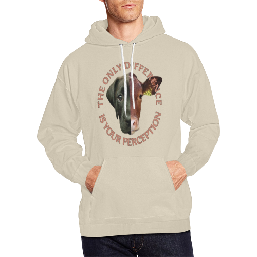 Vegan Cow and Dog Design with Slogan All Over Print Hoodie for Men (USA Size) (Model H13)