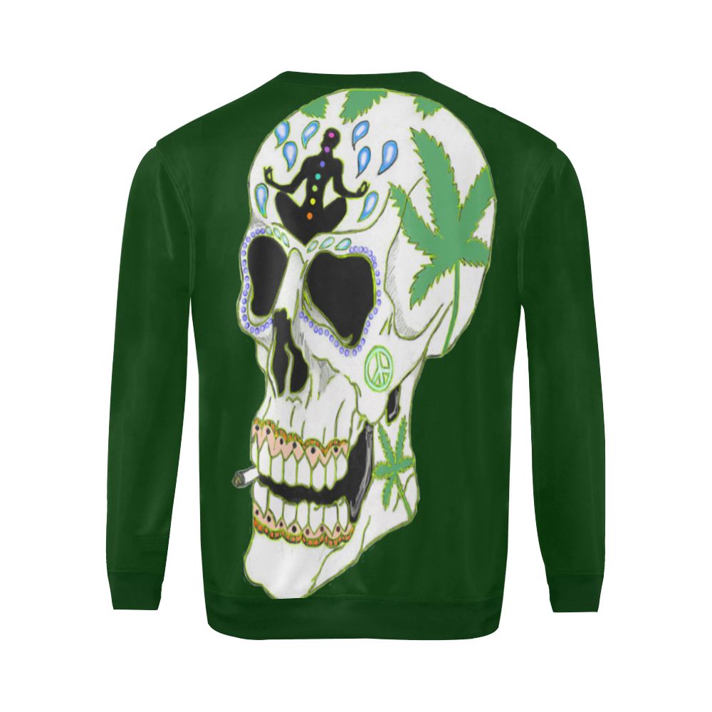 Enlightenment Sugar Skull Dark Green All Over Print Crewneck Sweatshirt for Men (Model H18)