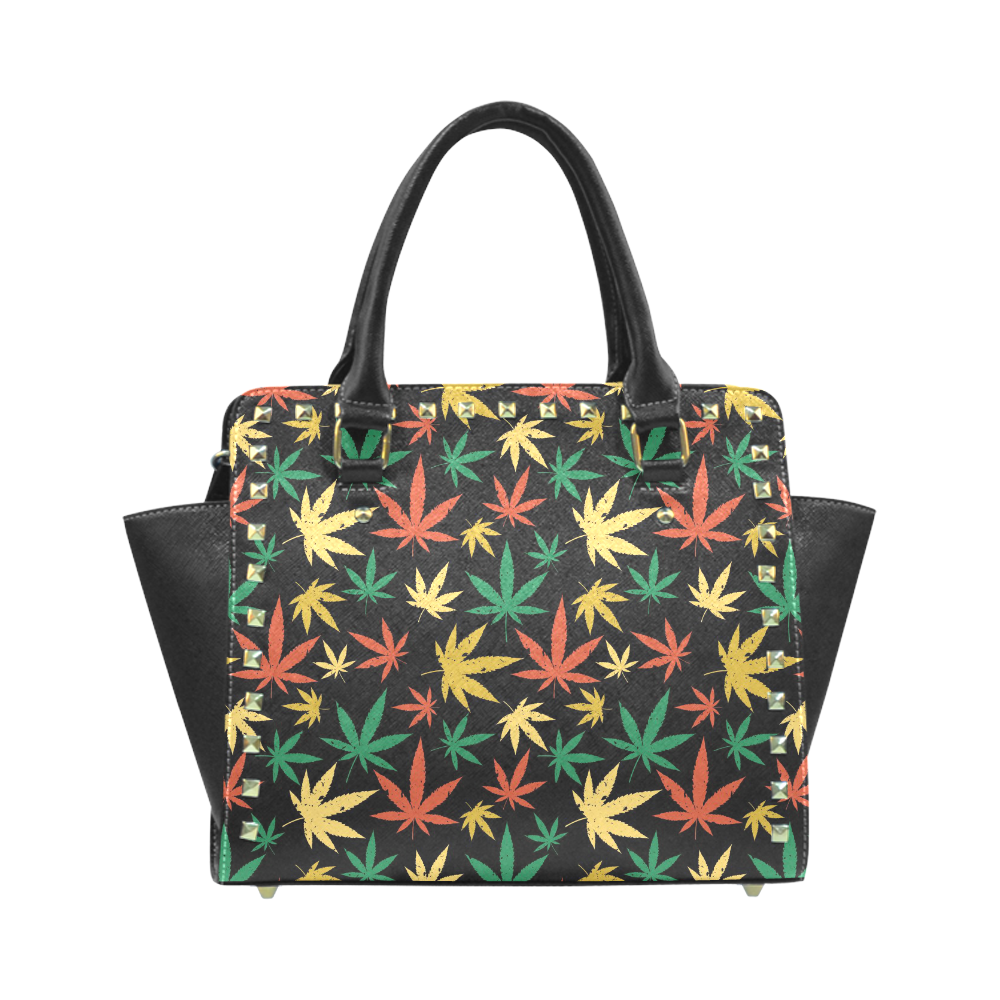 Cannabis Pattern Rivet Shoulder Handbag (Model 1645)