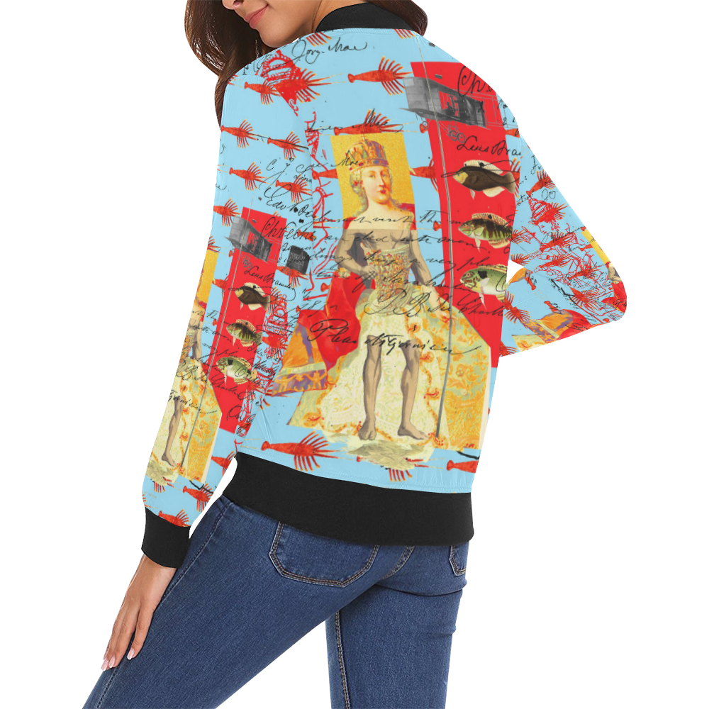 THE SHOWY PLANE HUNTER III All Over Print Bomber Jacket for Women (Model H19)