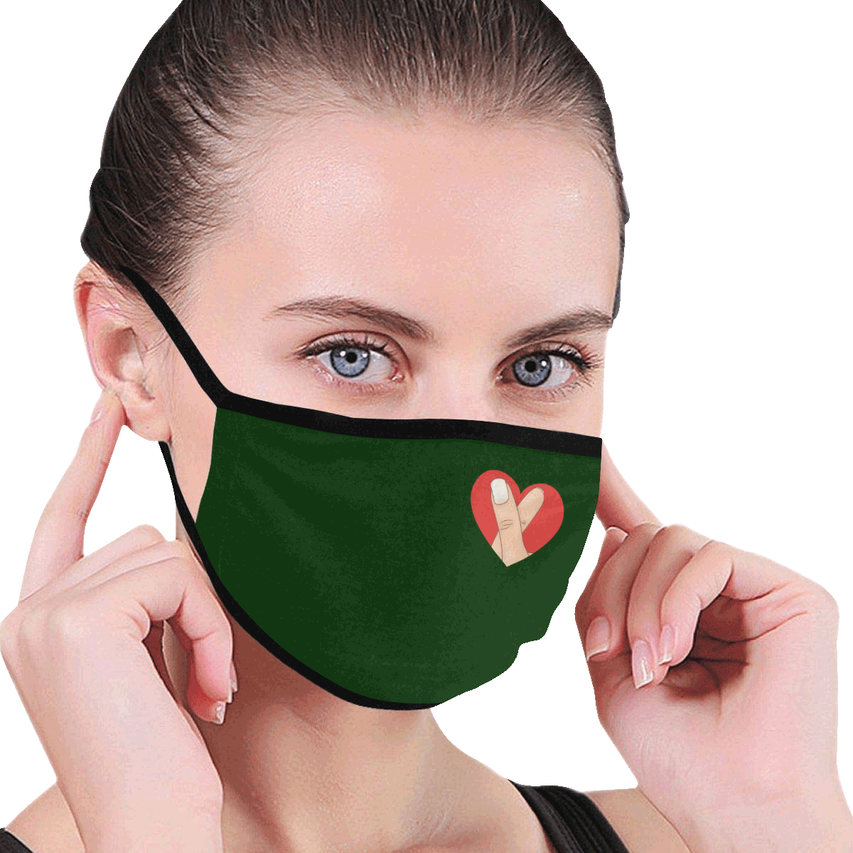 Red Heart Fingers / Green Mouth Mask