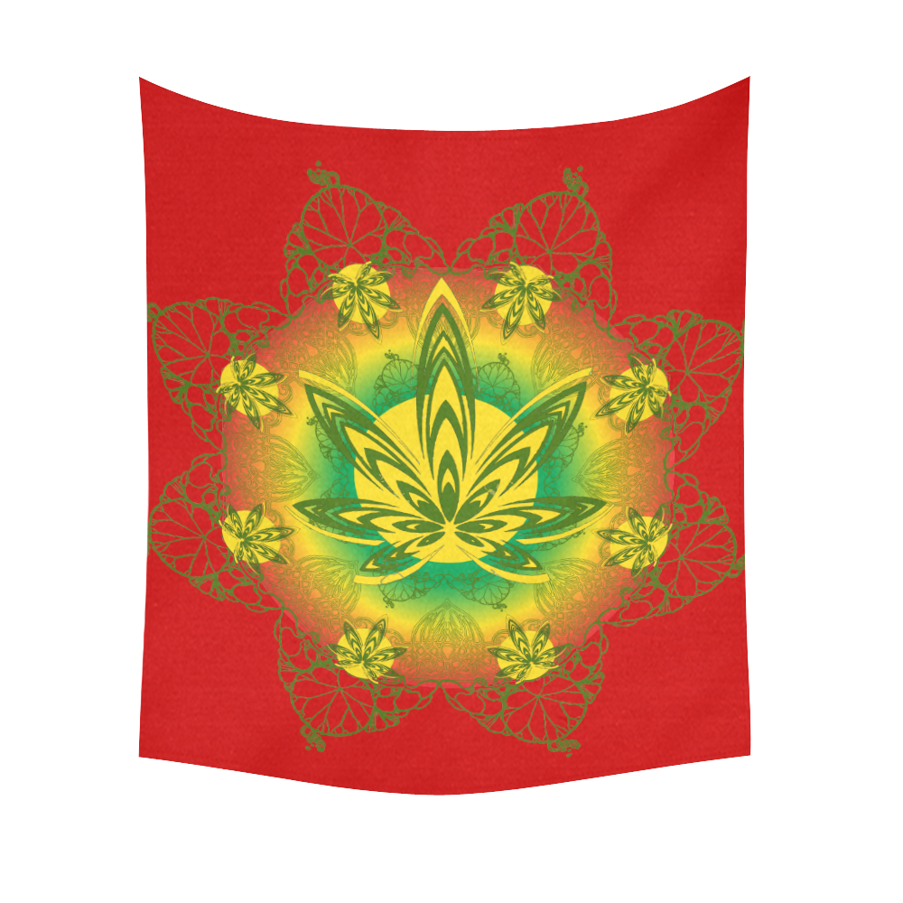 Rasta Nouveau (Red) Cotton Linen Wall Tapestry 51"x 60"