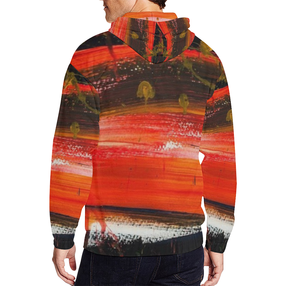 graffiti orange and black mens full zip hoodie for men All Over Print Full Zip Hoodie for Men (Model H14)