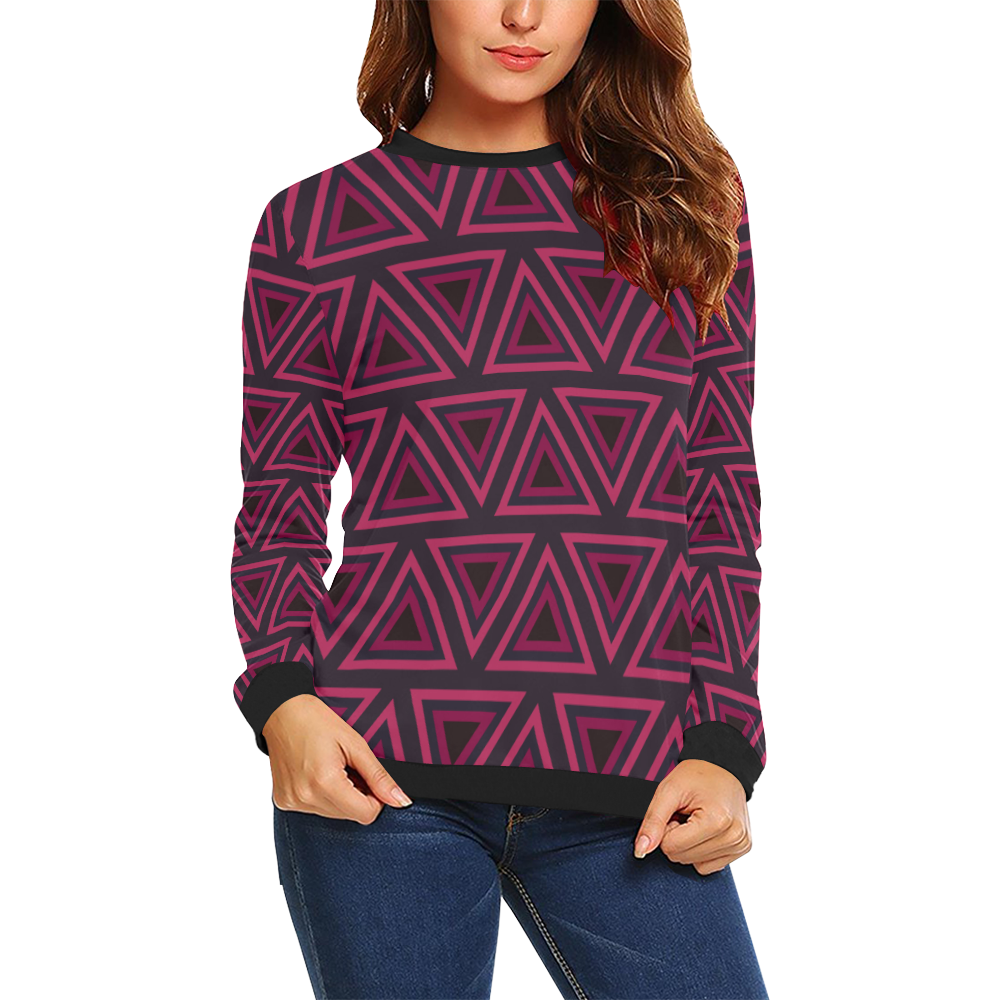 Tribal Ethnic Triangles All Over Print Crewneck Sweatshirt for Women (Model H18)