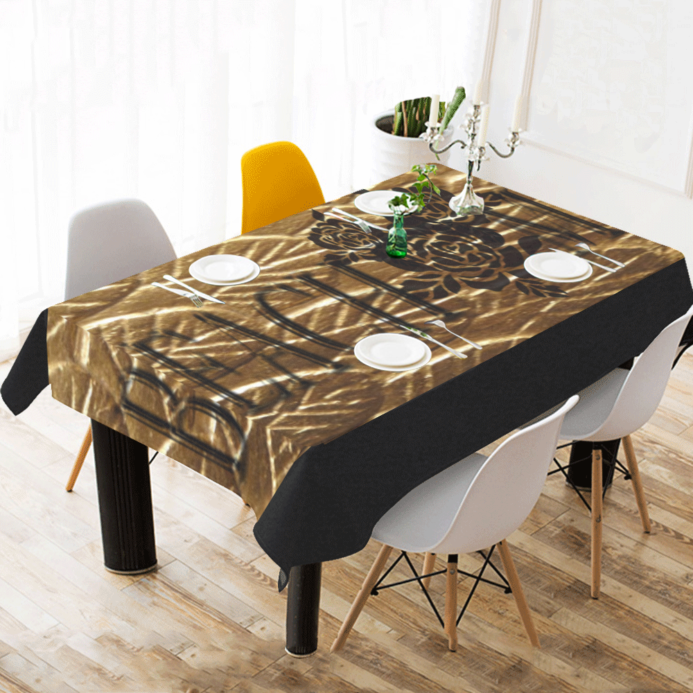 Beach Me Gold Black Modern Cotton Linen Tablecloth 60"x 104"
