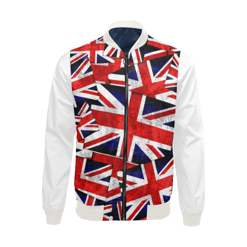 Union Jack British UK Flag (Vest Style) White All Over Print Bomber Jacket for Men/Large Size (Model H19)