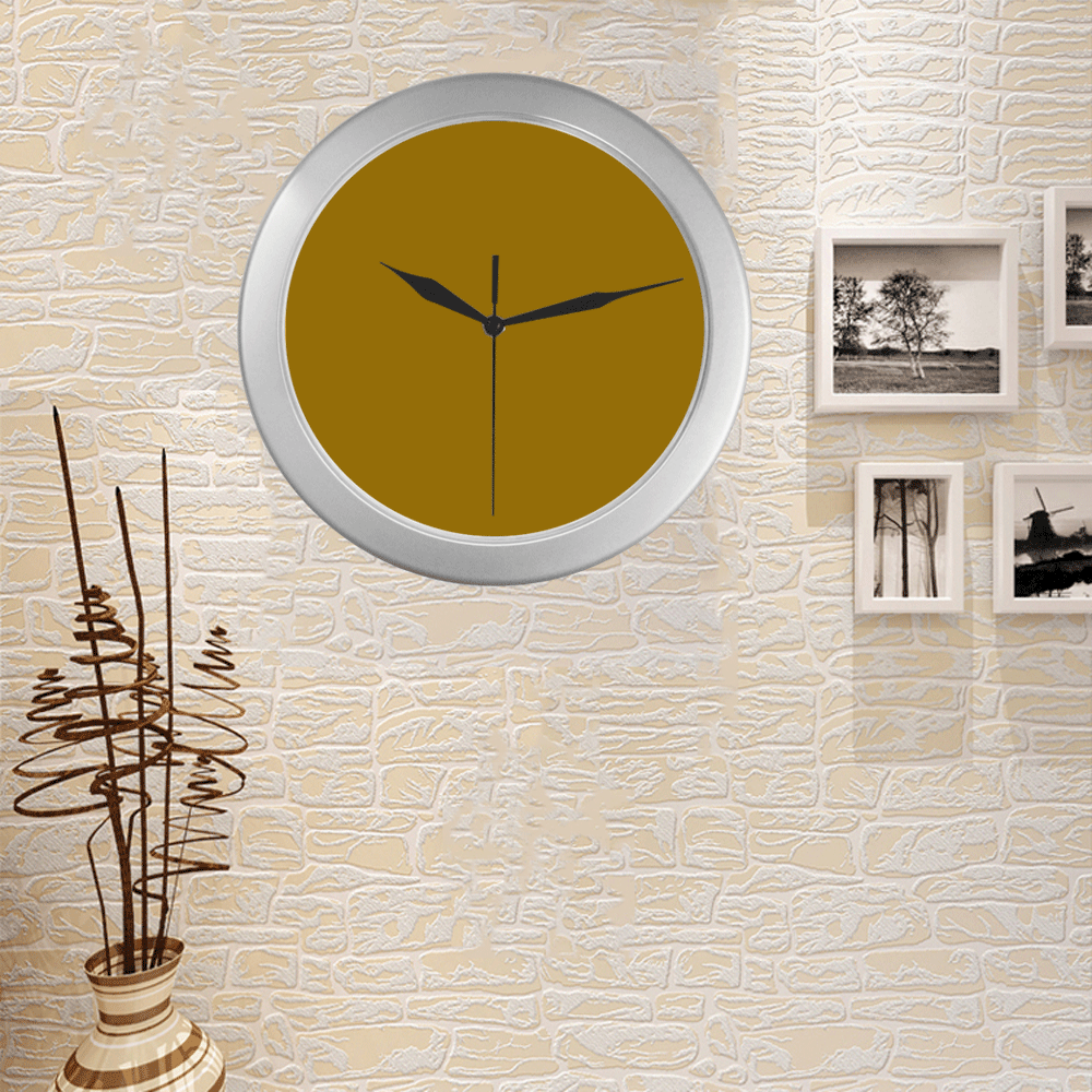 color dark goldenrod Silver Color Wall Clock