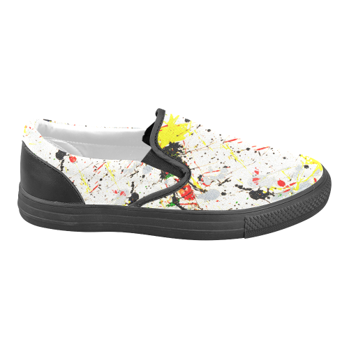 Yellow & Black Paint Splatter (Black) Slip-on Canvas Shoes for Men/Large Size (Model 019)