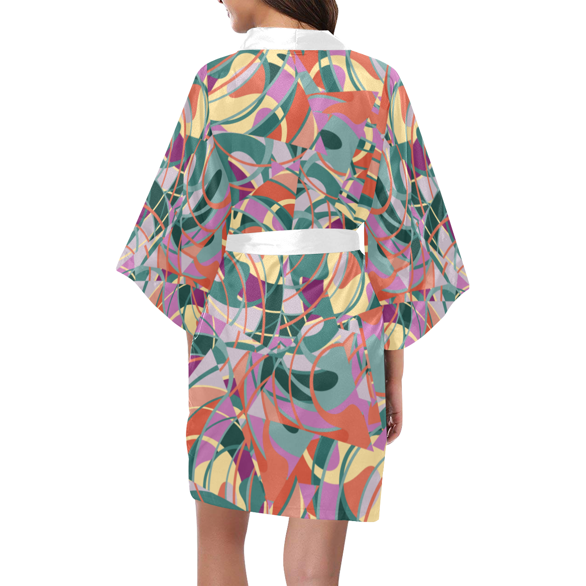 Summer Abstract  Green and Coral Kimono Robe