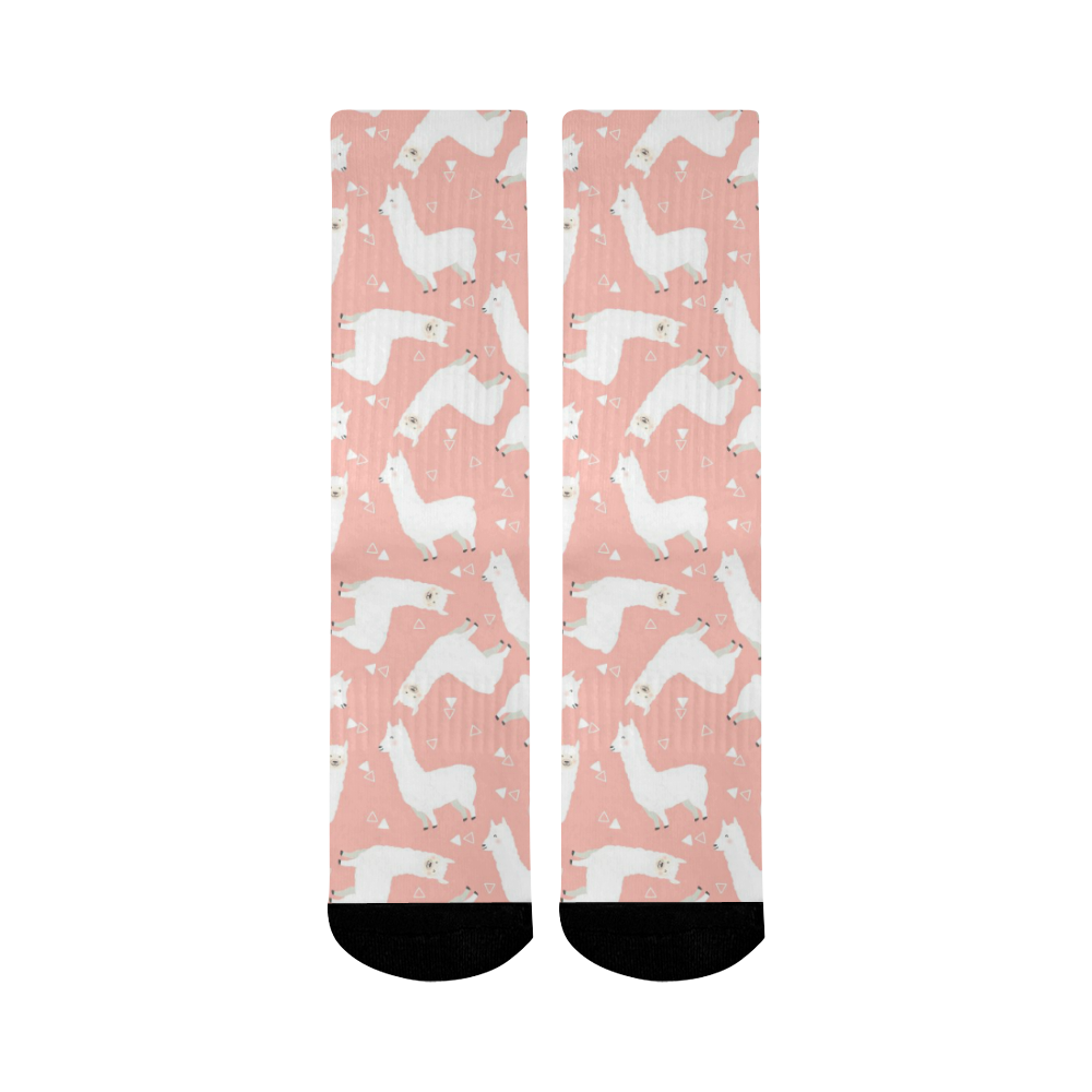 Pink Llama Pattern Mid-Calf Socks (Black Sole)