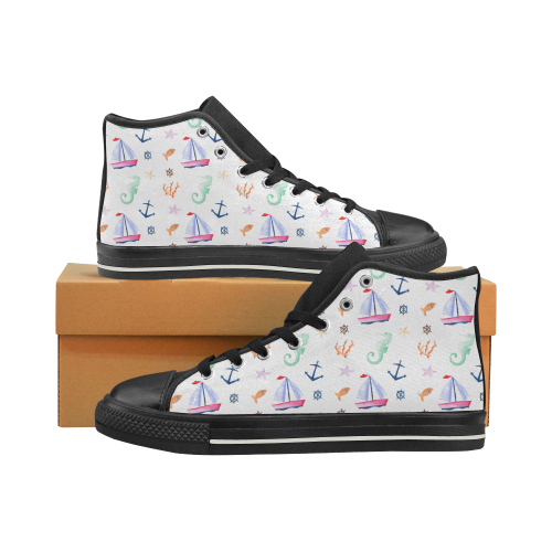 Nautical Pattern Women's Classic High Top Canvas Shoes (Model 017)
