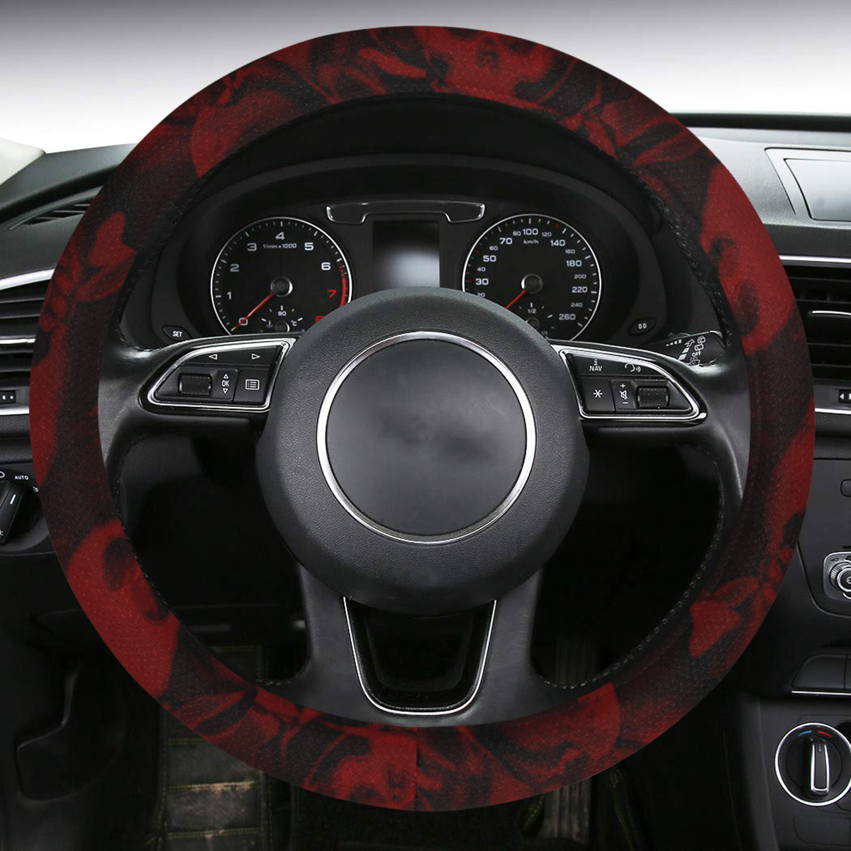 hauted skulls red Steering Wheel Cover with Anti-Slip Insert