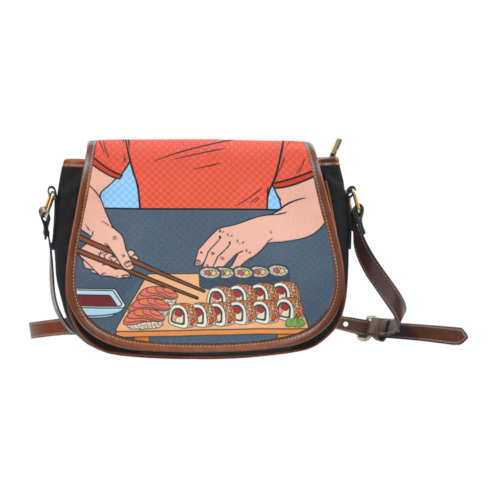 Eating Sushi Pop Art Saddle Bag/Small (Model 1649)(Flap Customization)