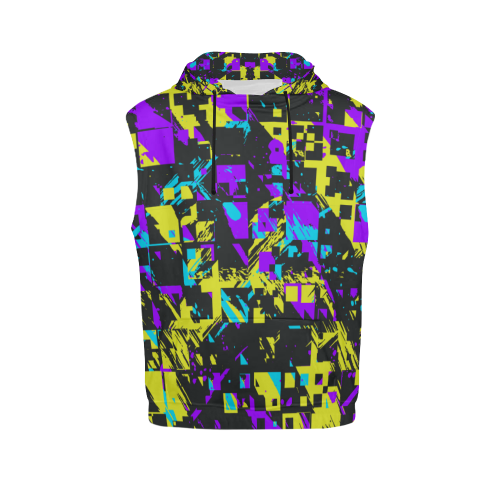 Purple yelllow squares All Over Print Sleeveless Hoodie for Women (Model H15)