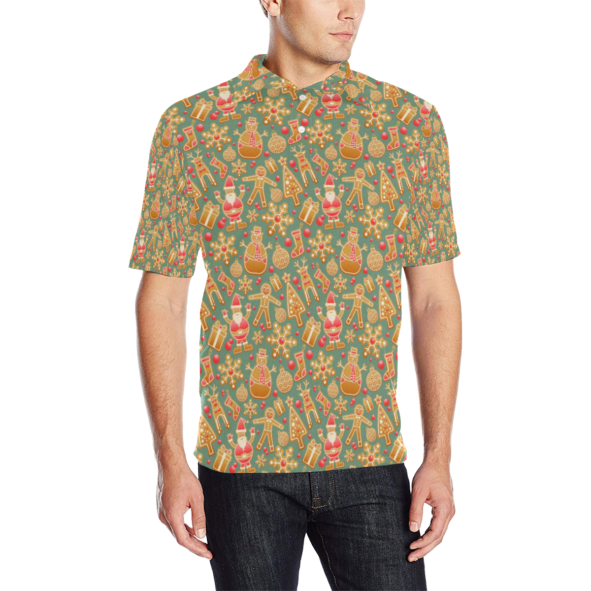 Christmas Gingerbread Icons Pattern Men's All Over Print Polo Shirt (Model T55)