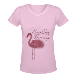 The Sparkling Flamingo Design By Me by Doris Clay-Kersey Women's Deep V-neck T-shirt (Model T19)