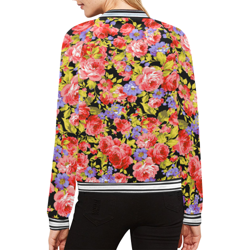 Colorful Flower Pattern All Over Print Bomber Jacket for Women (Model H21)