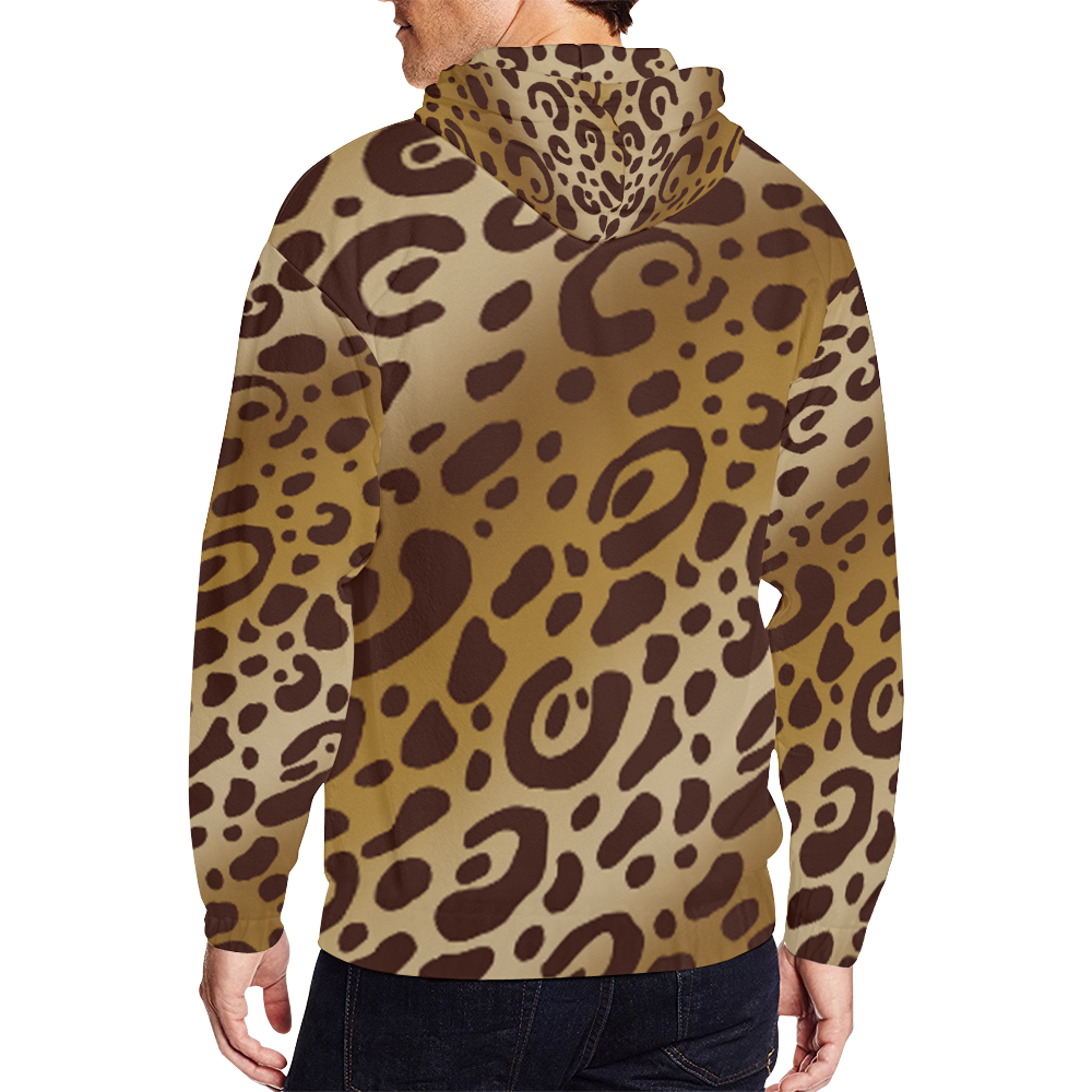 Leopard Print Hoodie All Over Print Full Zip Hoodie for Men (Model H14)