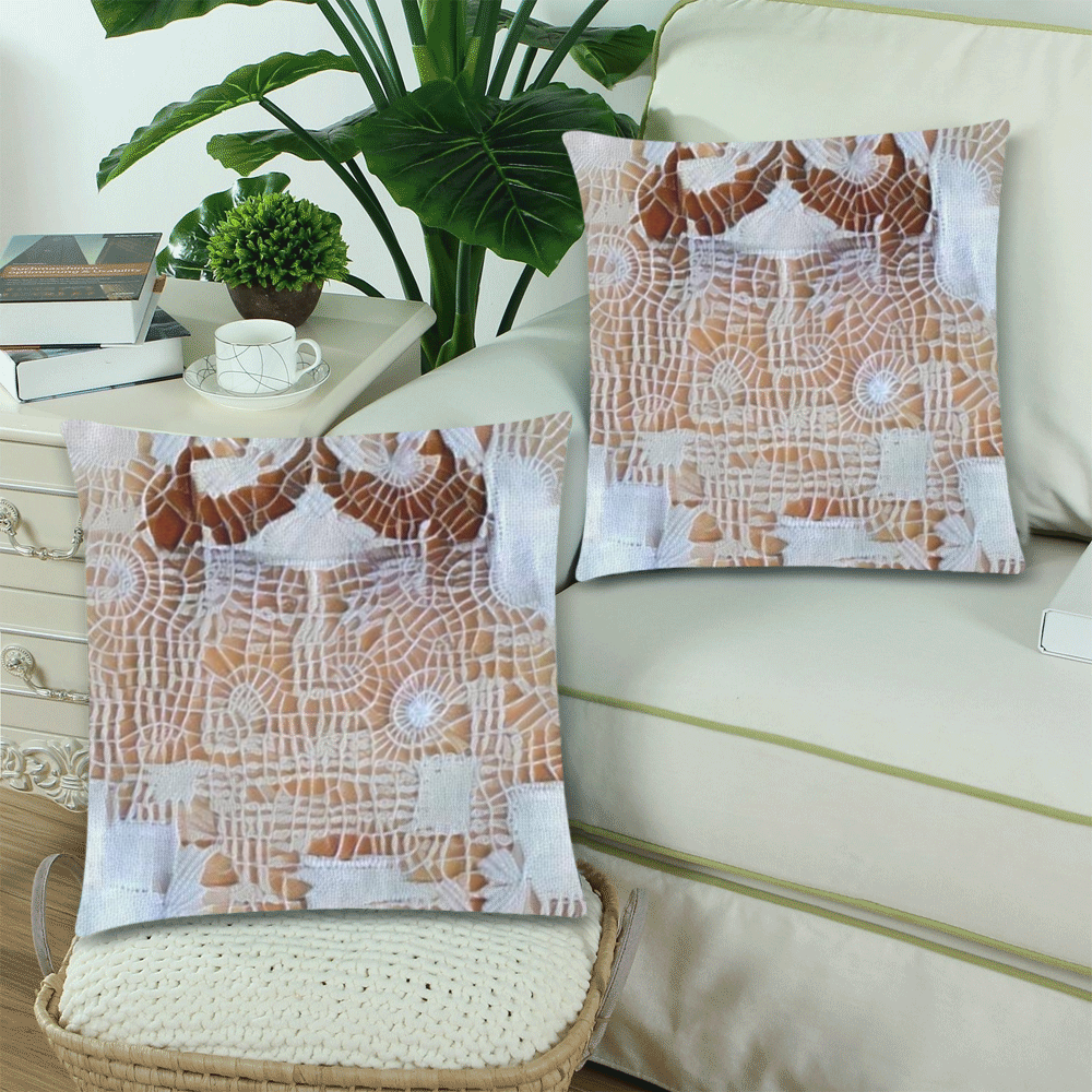Brown and Beige Custom Zippered Pillow Cases 18"x 18" (Twin Sides) (Set of 2)