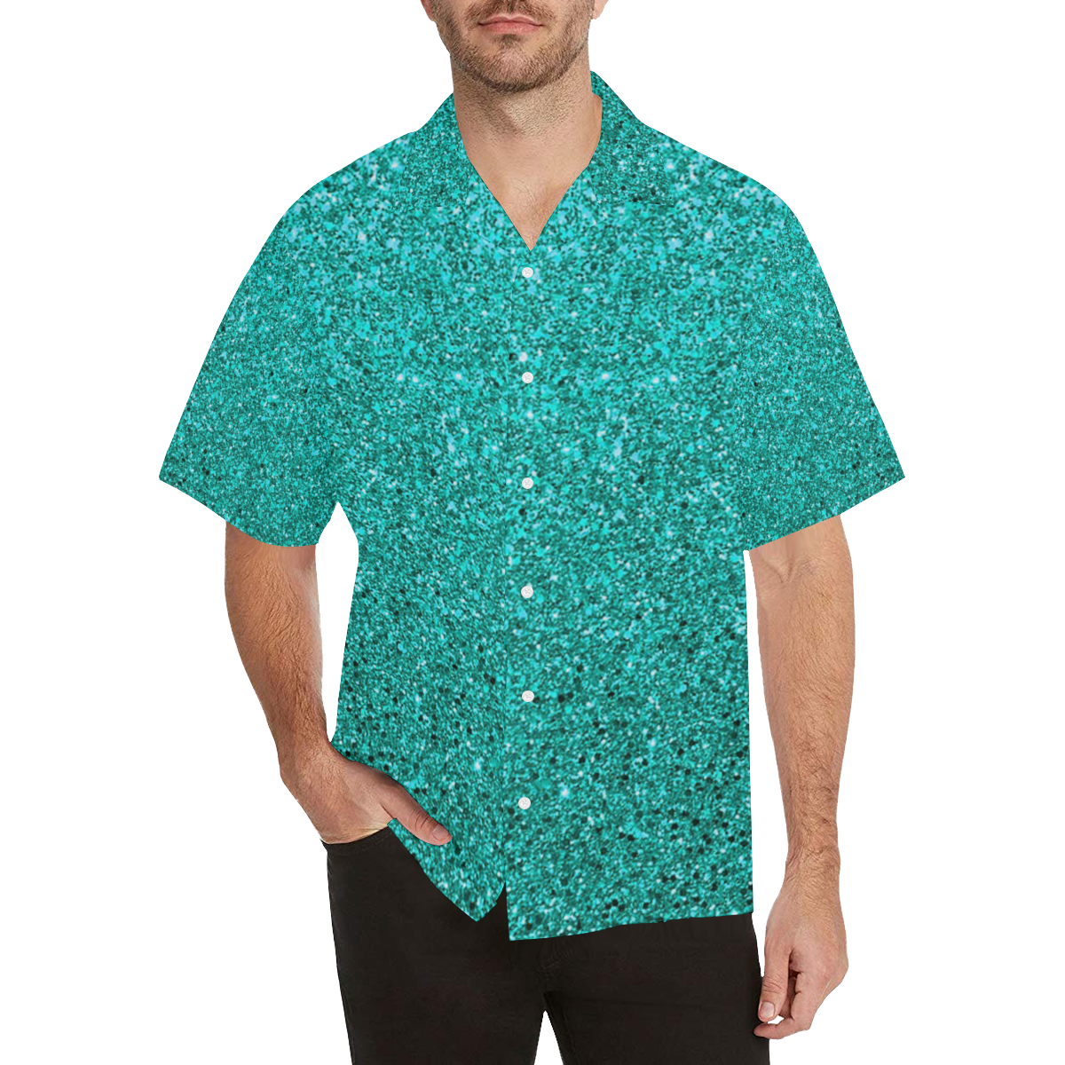 aqua glitter Hawaiian Shirt (Model T58)