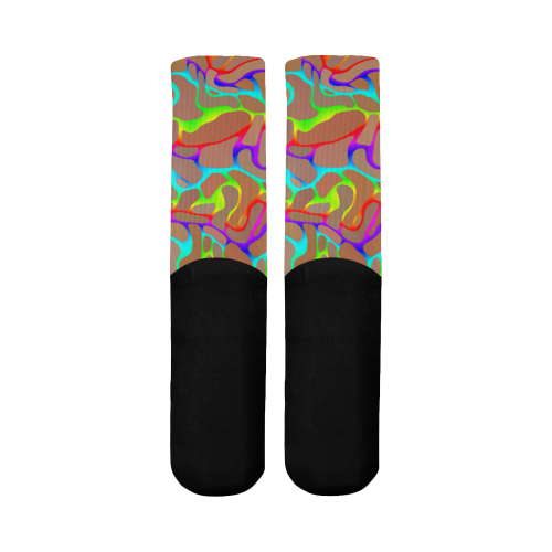 Colorful wavy shapes Mid-Calf Socks (Black Sole)