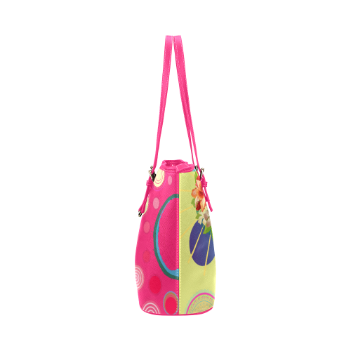 Double sided Original Picco Boho circles magenta & gooseberry edition Leather Tote Bag/Small (Model 1651)