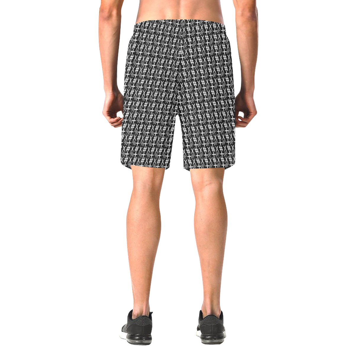 NUMBERS Collection Symbols Black/White Men's All Over Print Elastic Beach Shorts (Model L20)