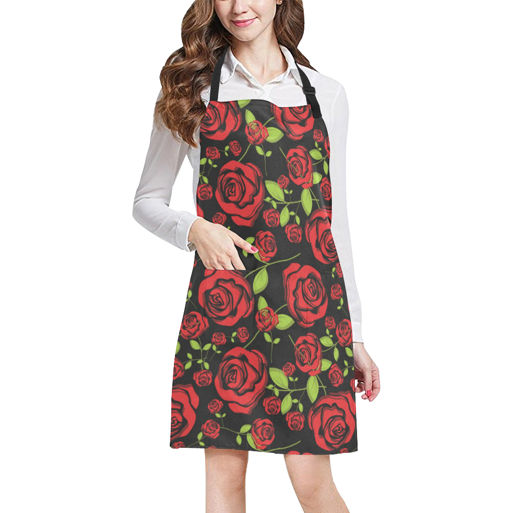 Red Roses on Black All Over Print Apron