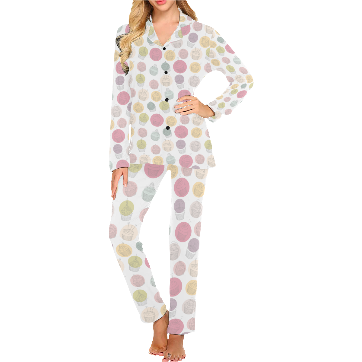 Colorful Cupcakes Women's Long Pajama Set