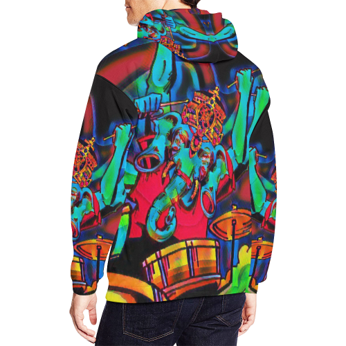 Rainbow Multicolored Ganesha Drummer Design Hoodie Spiritual Hindu All Over Print Hoodie for Men/Large Size (USA Size) (Model H13)