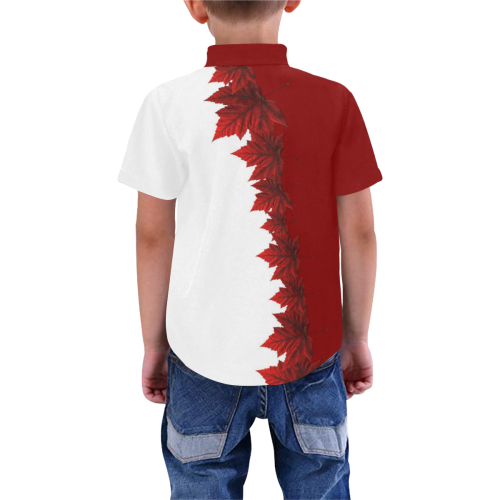 Kid's Canada Maple Leaf Buttondown Boys' All Over Print Short Sleeve Shirt (Model T59)