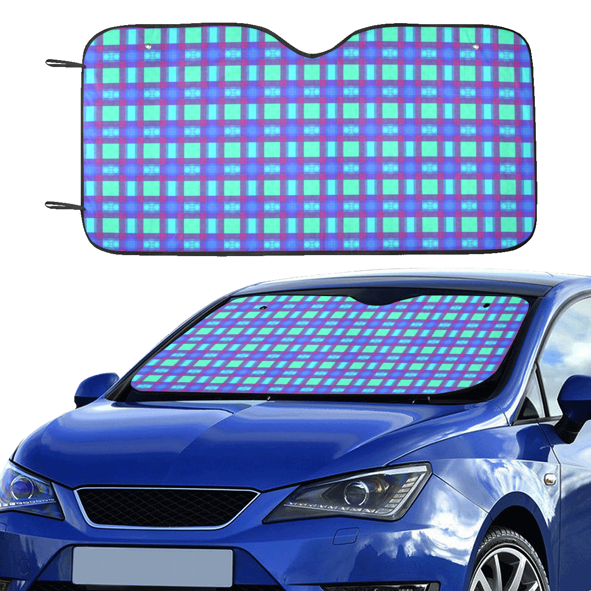 Bluish Plaid Car Sun Shade 55"x30"