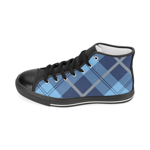 zapato de caña alta de hombre a cuadros azules Men’s Classic High Top Canvas Shoes (Model 017)