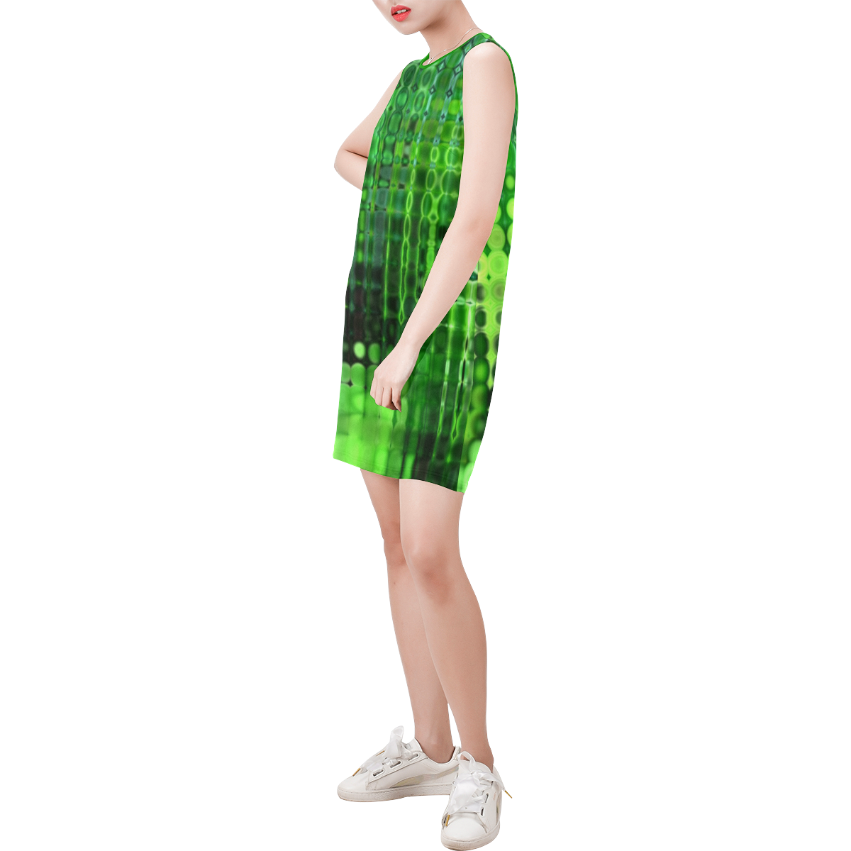 It's Wet in the Jungle Sleeveless Round Neck Shift Dress (Model D51)
