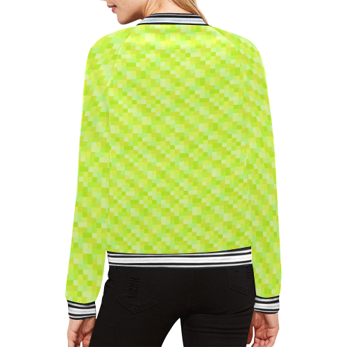 Yellow and green plaid pattern All Over Print Bomber Jacket for Women (Model H21)