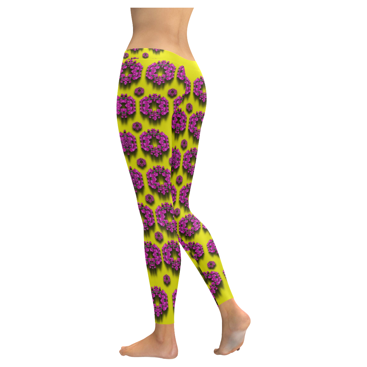 flower wreaths in ornate Women's Low Rise Leggings (Invisible Stitch) (Model L05)
