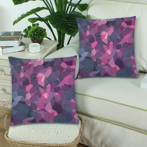 purple pink magenta mosaic #purple Custom Zippered Pillow Cases 18"x 18" (Twin Sides) (Set of 2)