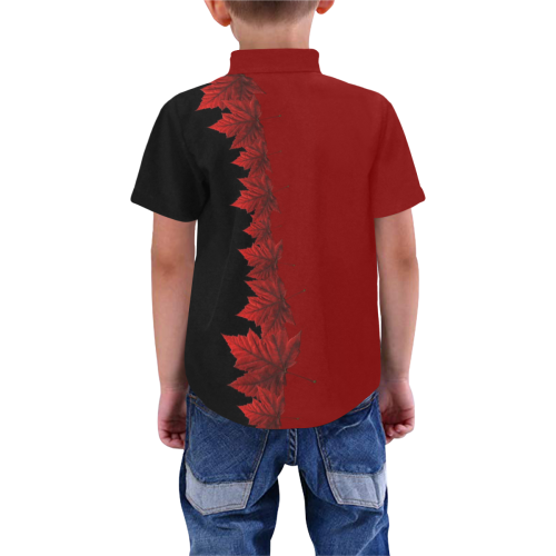 Kid's Canada Maple Leaf Shirts Buttondown Boys' All Over Print Short Sleeve Shirt (Model T59)