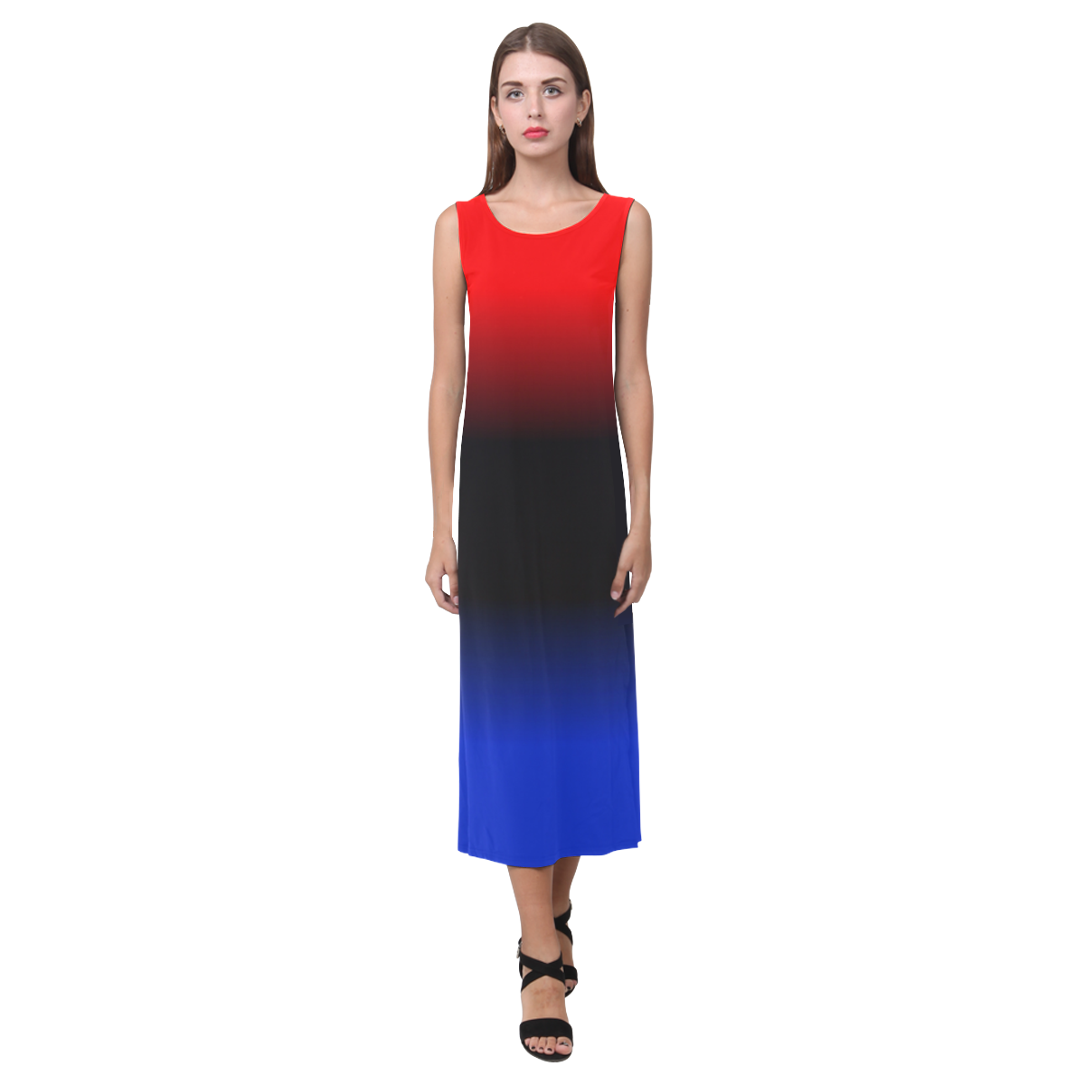 Red, Black and Blue Gradient Phaedra Sleeveless Open Fork Long Dress (Model D08)