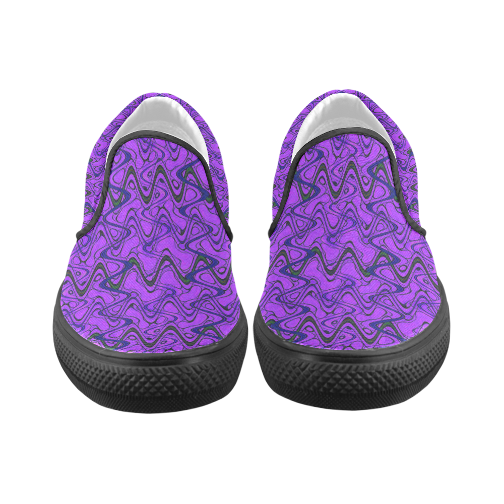 Purple and Black Waves pattern design Men's Unusual Slip-on Canvas Shoes (Model 019)