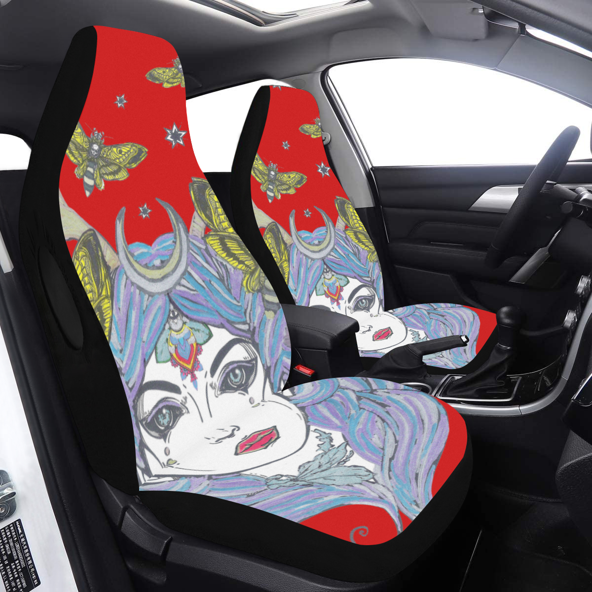 Goddess Sun Moon Earth Red Car Seat Cover Airbag Compatible (Set of 2)