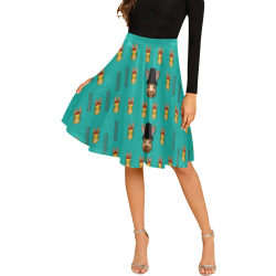 Happy rabbits in the green free grass Melete Pleated Midi Skirt (Model D15)