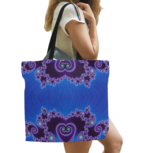 Blue Hearts and Lace Fractal Abstract 2 All Over Print Canvas Tote Bag/Large (Model 1699)