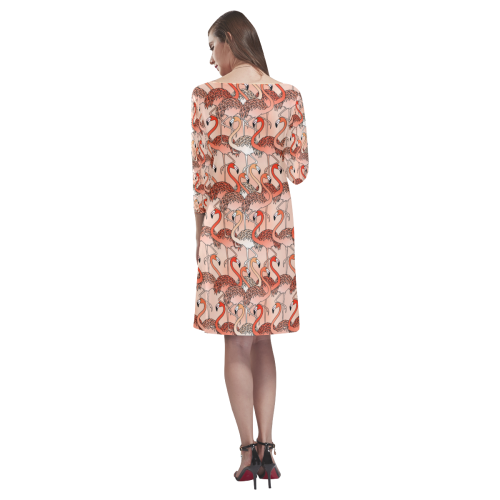 Living Coral Color Flamingos Rhea Loose Round Neck Dress(Model D22)