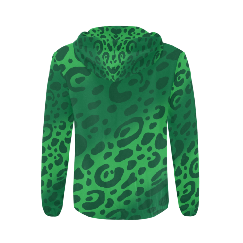 Green Leopard Print Hoodie All Over Print Full Zip Hoodie for Men (Model H14)
