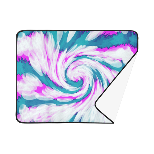 Turquoise Pink Tie Dye Swirl Abstract Beach Mat 78"x 60"