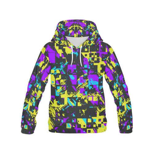 Purple yelllow squares All Over Print Hoodie for Women (USA Size) (Model H13)