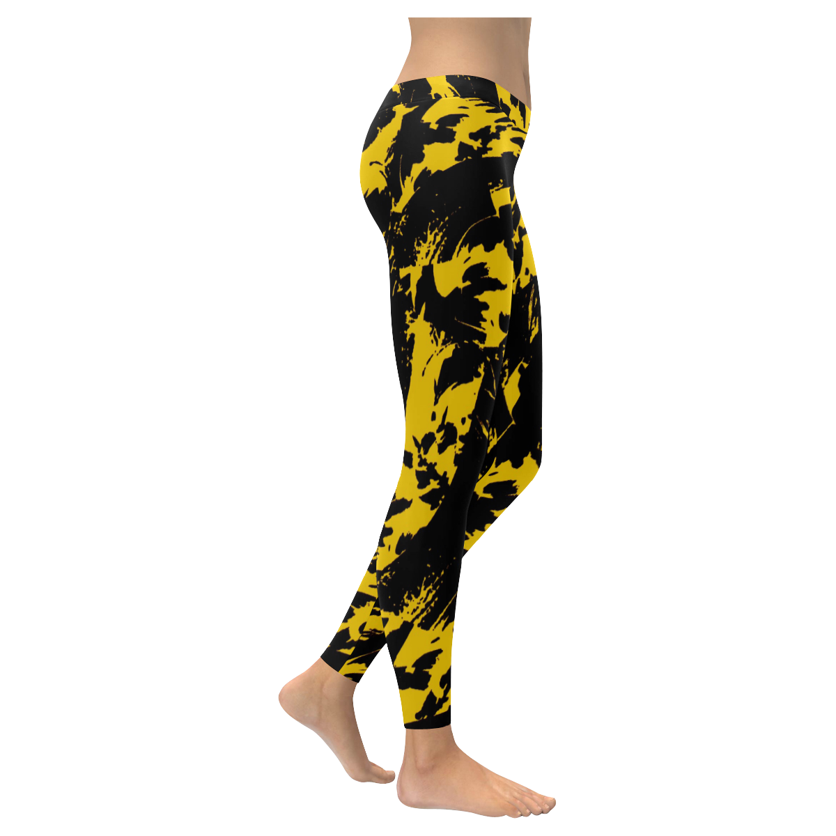 Black and Yellow Paint Splatter Women's Low Rise Leggings (Invisible Stitch) (Model L05)