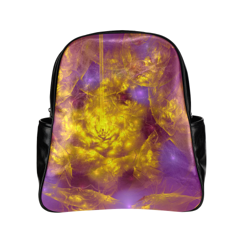 Yellow and Purple Abstract Multi-Pockets Backpack (Model 1636)