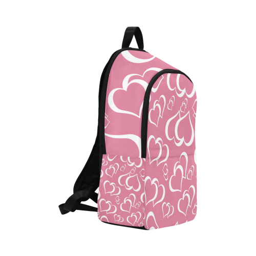 White and Rose Pink Hearts Pattern Fabric Backpack for Adult (Model 1659)